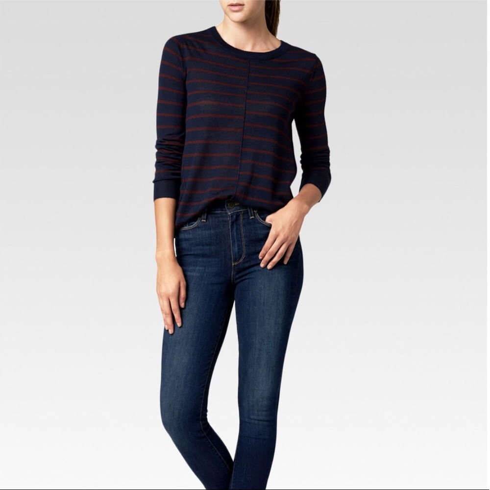 SOLD -Paige Allie Sweater Midnight Bordeaux Stripe Wool